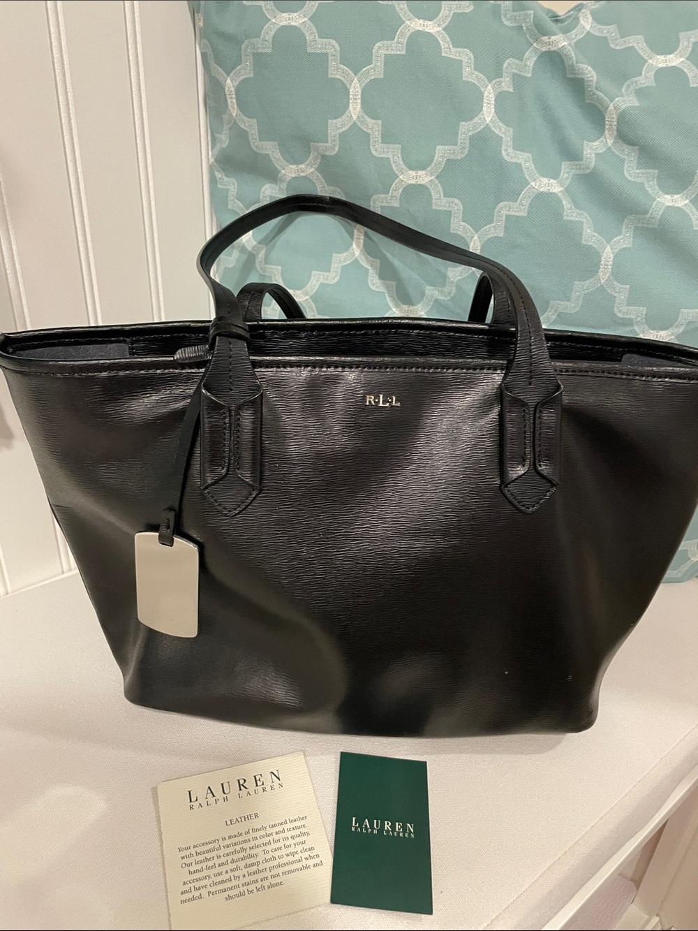 Lauren Ralph Lauren Black Leather Tote Bag